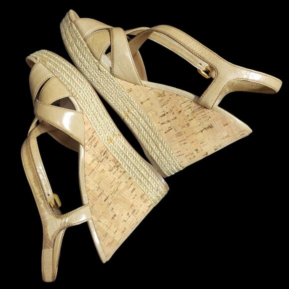 Prada Platform Sandals Tan Leather Chunky Cork Espadrille Wedge Heel Open 39.5 - Picture 6 of 15